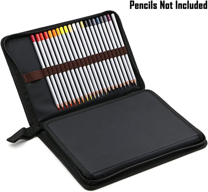 BTSKY ® Portable Canvas Zippered Colored Pencil Case-Super Large Capacity 72 Slot Pencil Bag Pouch for Watercolor Pencils(Black) - Image 2